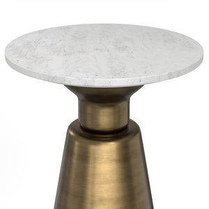 English Elm Leyla Antique Brass Side Table with White Marble Top — Handcrafted Iron Base, Versatile Accent (24") B136P262280