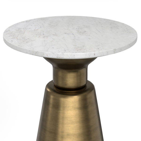 English Elm Leyla Antique Brass Side Table with White Marble Top — Handcrafted Iron Base, Versatile Accent (24") B136P262280