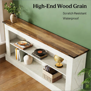 English Elm Practical Geometric Console Table with Matte Black Wood Grain Finish for Entryway or Sofa T3971P457977