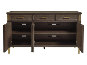 Lexington Artistica Home Belvedere Buffet - Exquisite Transitional Design With Unique Finishes, Three Doors & Felt-lined Drawers Medium Brown Wood 2295-852