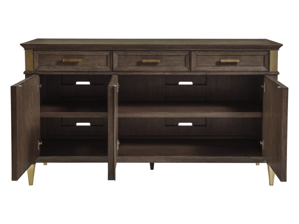 Lexington Artistica Home Belvedere Buffet - Exquisite Transitional Design With Unique Finishes, Three Doors & Felt-lined Drawers Medium Brown Wood 2295-852