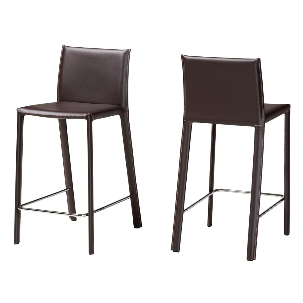 Baxton Studio Baxton Studio Crawford Leather 2-Piece Counter Stool Set - Modern Industrial Style & Comfort Brown ALC-1822A-65 Brown