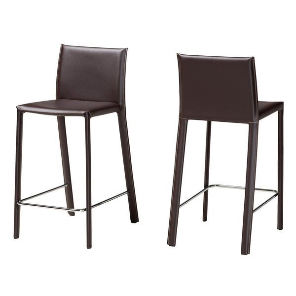 Baxton Studio Baxton Studio Crawford Leather 2-Piece Counter Stool Set - Modern Industrial Style & Comfort Brown ALC-1822A-65 Brown