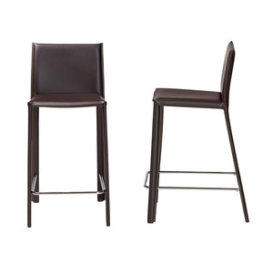 Baxton Studio Baxton Studio Crawford Leather 2-Piece Counter Stool Set - Modern Industrial Style & Comfort Brown ALC-1822A-65 Brown