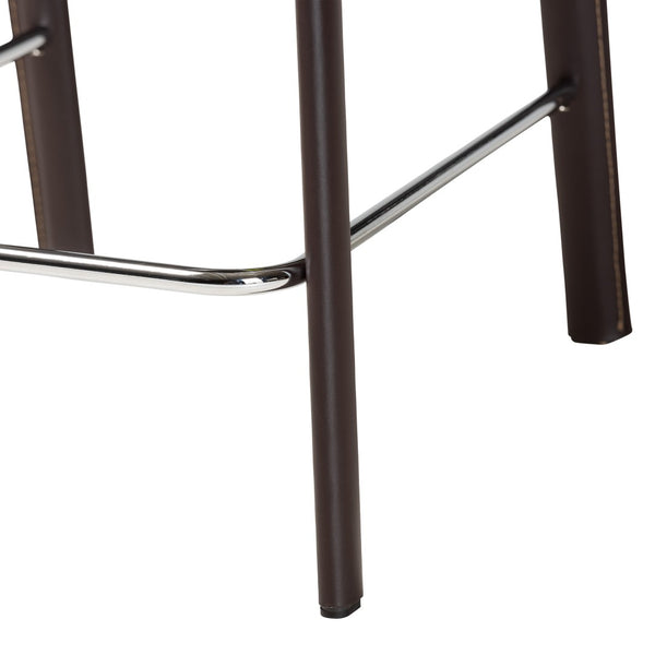 Baxton Studio Baxton Studio Crawford Leather 2-Piece Counter Stool Set - Modern Industrial Style & Comfort Brown ALC-1822A-65 Brown