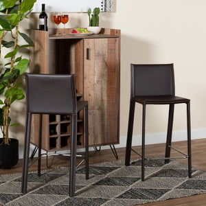 Baxton Studio Baxton Studio Crawford Leather 2-Piece Counter Stool Set - Modern Industrial Style & Comfort Brown ALC-1822A-65 Brown