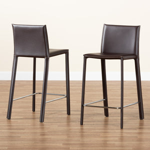 Baxton Studio Baxton Studio Crawford Leather 2-Piece Counter Stool Set - Modern Industrial Style & Comfort Brown ALC-1822A-65 Brown