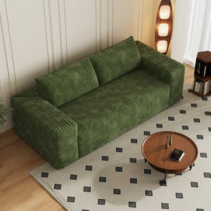 English Elm 78.8" Corduroy Three Seat Sofa Deep Cushioned Low Profile Couch for Modern Living Rooms Green W2824P409858
