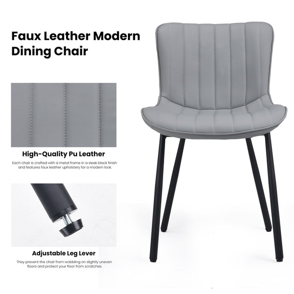 English Elm Dining Chairs Set of 2 Grey Faux Leather with Spindle Back, Adjustable Feet, Metal Legs—Mid‑Century Chic T3623P409233