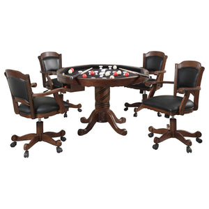 English Elm Chilmark Five Piece Game Set with Carved Pedestal Base and Leatherette Caster Chairs B062S00895