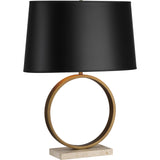 Robert Abbey Logan Table Lamp Aged Brass with Travertine Stone Base RHBN Black Painted Opaque Parchment Shade With Copper Foil Lining