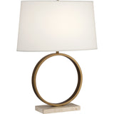 Robert Abbey Logan Table Lamp Aged Brass with Travertine Stone Base RHBN Fondine Fabric Shade