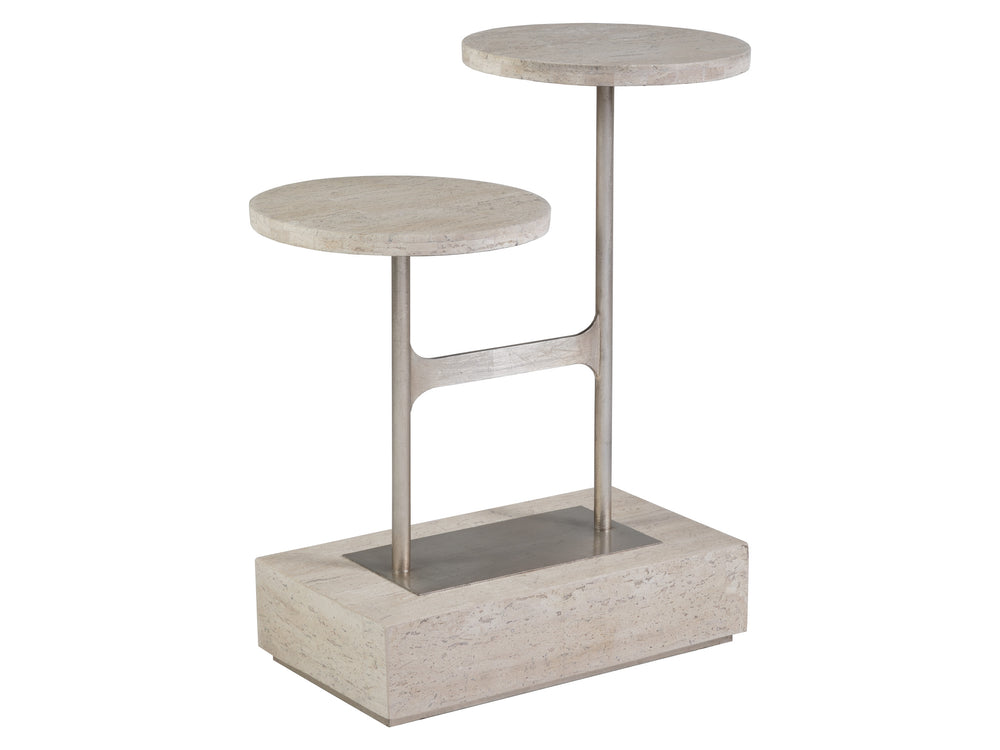 Lexington Artistica Home Cirque Modern Tiered Spot Table - Unique White Vein Travertine Top With Stunning Iron Base Finish Champagne Wood 2296-955