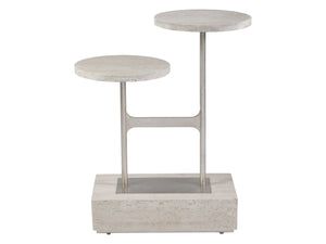 Lexington Artistica Home Cirque Modern Tiered Spot Table - Unique White Vein Travertine Top With Stunning Iron Base Finish Champagne Wood 2296-955