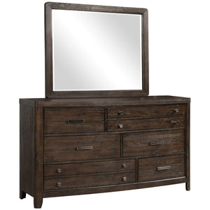 English Elm Mirror Antique Brown Dresser Mirror with Beveled Glass, Solid Wood Frame, Vintage Finish Elegance B2699P208265