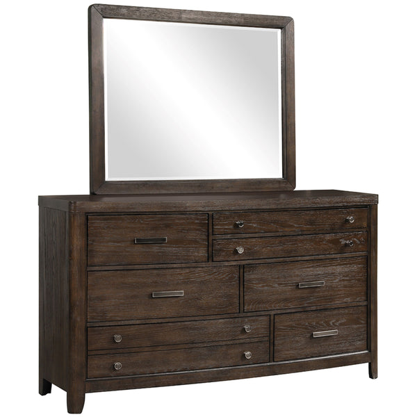 English Elm Mirror Antique Brown Dresser Mirror with Beveled Glass, Solid Wood Frame, Vintage Finish Elegance B2699P208265