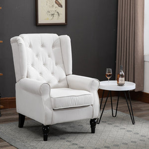 English Elm HOMCOM Button-Tufted Accent Chair with High Wingback, Deep Diamond Tufting and Plush Padded Seat Cream White W2225P217481