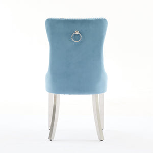 English Elm Nikki Velvet Tufted Dining Chair with Nailhead Trim and Chrome Legs – Plush High-Rebound Cushion Comfort Light Blue W1143P369091