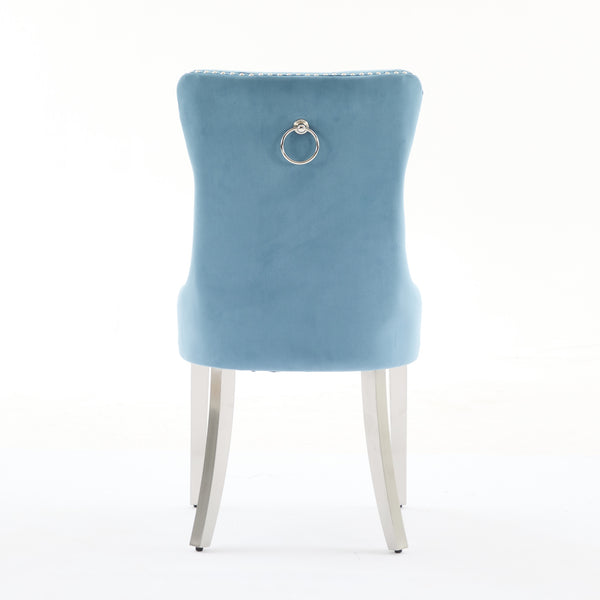 English Elm Nikki Velvet Tufted Dining Chair with Nailhead Trim and Chrome Legs – Plush High-Rebound Cushion Comfort Light Blue W1143P369091
