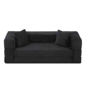 English Elm Modern Cord Fabric Convertible Sofa Sleeper Low Profile Square Frame for Apartments Dark Gray W3396P439849