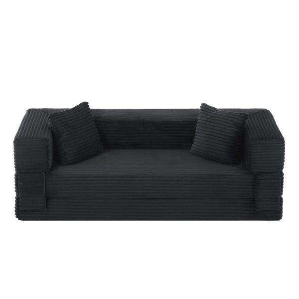 English Elm Modern Cord Fabric Convertible Sofa Sleeper Low Profile Square Frame for Apartments Dark Gray W3396P439849