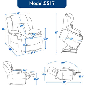 English Elm Up to 350 Lb Chenille Power Lift Recliner with Massage Heat and Charging Ports W1803S00070