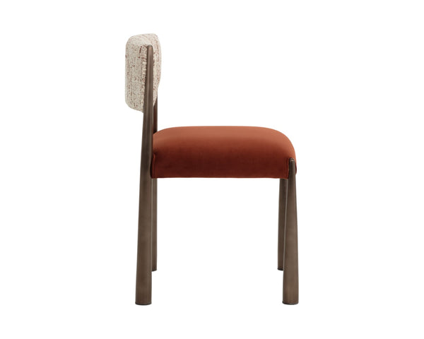 Sunpan BAYARD Dining Chair - Two-Tone Terri Nutmeg & Meg Rust Upholstery with Dark Bronze Metal Legs 112687