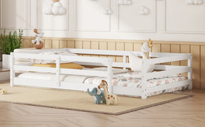 English Elm Twin Montessori Pine Floor Bed with Full Fence Rails for Kids Cozy Bedroom W1820P398987