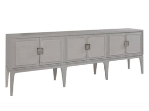 Lexington Artistica Home Elixer Media Console: Stunning Transitional Design With Raffia Panels And Silver Leaf Brass Hardware Gray Wood 2289-908
