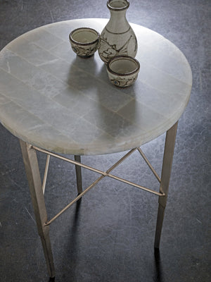 Lexington Artistica Home Bernard Round Spot Table - Transitional White Onyx Top With Elegant Iron Base In Champagne Leaf Finish Champagne Wood 2298-950