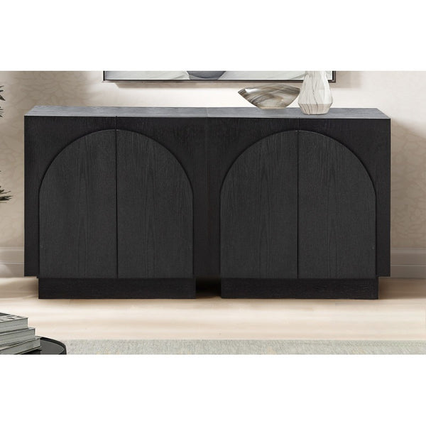 English Elm Mid-Century wooden sideboard buffet with arched doors and rounded edges, spacious storage, durable craftsmanship nurturing warmth Black 33 L x 19 W x 29 H B011P367183