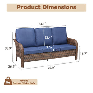 English Elm 49.6" Pe Wicker Patio Loveseat All-weather Steel Frame Deep Seat Outdoor Sofa Blue T3773P417371