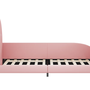 English Elm Twin Rabbit-Shape Upholstered Princess Bed with Headboard & Footboard, Sturdy Slat Platform, Durable MDF Frame Pink 42.91 L x 34.65 W x 6.5 H N733P198764H