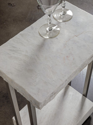 Lexington Artistica Home Kenzo Rectangular Spot Table - Contemporary Bianco Laguna Marble With Unique Silver Leaf Iron Base Silver Leaf Wood 2299-950