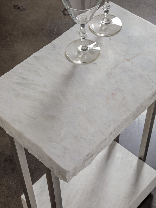 Lexington Artistica Home Kenzo Rectangular Spot Table - Contemporary Bianco Laguna Marble With Unique Silver Leaf Iron Base Silver Leaf Wood 2299-950