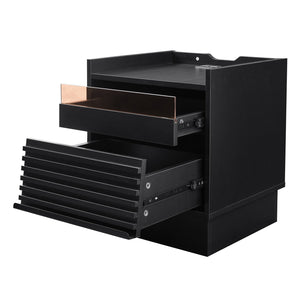 English Elm Christopher Knight Home® - Mid Mid Century Modern Nightstand with USB Charging Station, LED App-Control Lights, 2 Drawers, Sleek Design Black 22.24 L x 18.7 W x 7.09 H N761P255453B