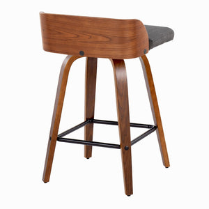English Elm 26" Swivel Counterstools with Tufted Faux Leather Walnut Legs and Chrome Footrest Set of 2 B202S00362