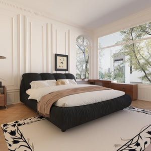 English Elm King Size Upholstered Platform Bed With Oversized Backrest, Solid Wood Frame & Easy Assembly – Black W1885S00025