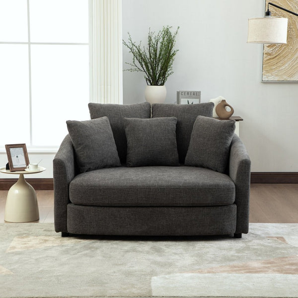 English Elm 56.3'' Oversized Barrel Lounger Chenille Cuddle Chair with Pocket Spring Deep Seat Gray W3118S00038