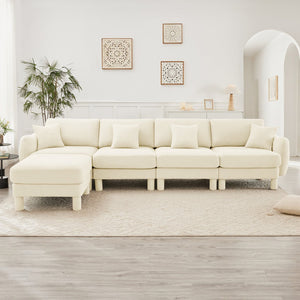 English Elm Boucle Fabric Convertible L-Shape Sectional Sofa - Stylish 4-Seater With Removable Ottoman & Chic Arms W3041S00280