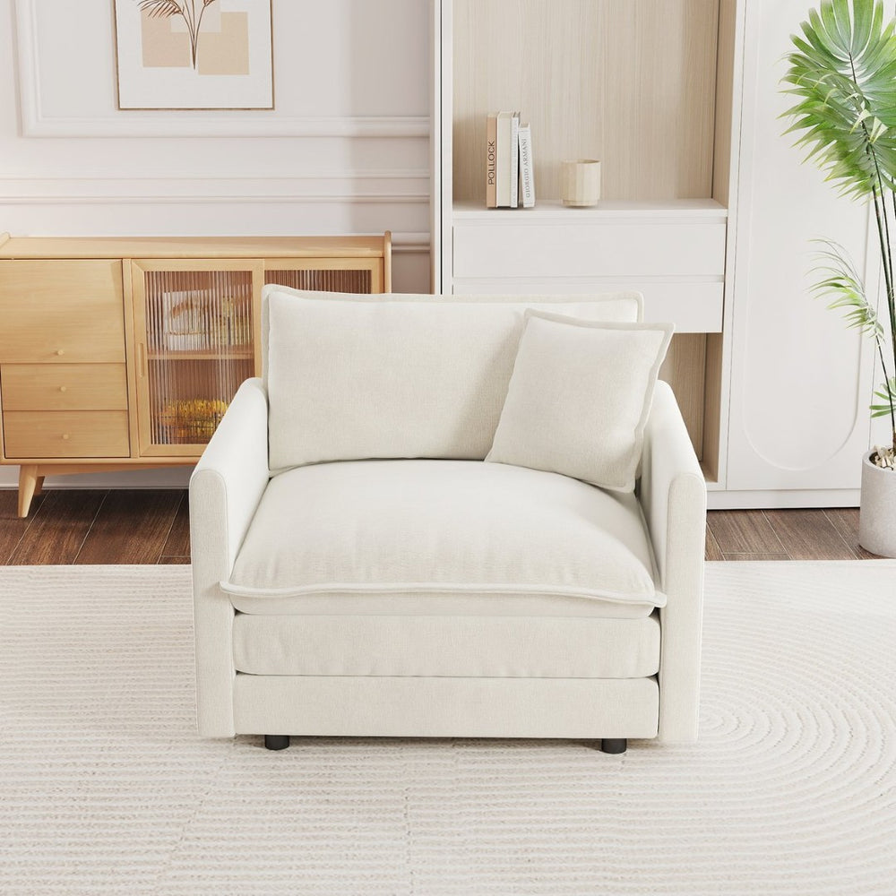 English Elm Comfy White Chenille Armchair Deep Seat Foam Cushion Reading Chair for Living Room W714S00544