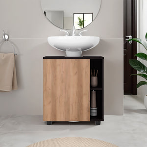 English Elm Parade Under Pedestal Sink Cabinet w/ 1 Door & 5 Open Compartments, Scratch-Resistant Melamine Finish B128P375320