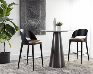 Sunpan Dezirae Barstool - Stylish Curved Back Design with Genuine Leather Seat and Unique Craftsmanship Black / Cognac Leather