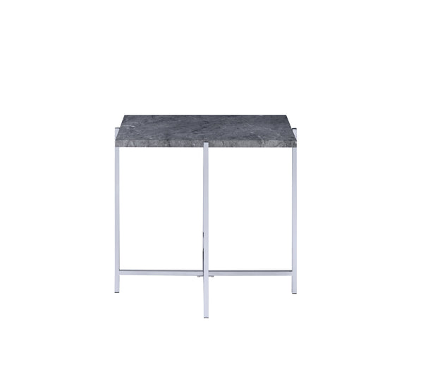 English Elm Adelae Sleek Faux Marble Top End Table with Chrome X-Base, Modern Durable MDF Design for Living Rooms B2726P271194