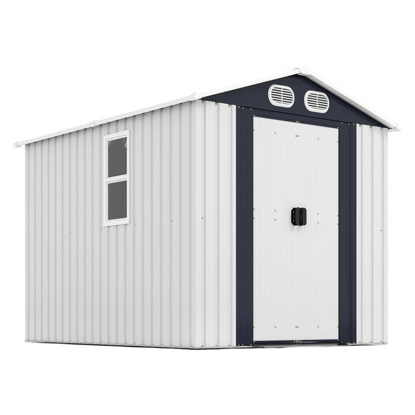 English Elm Campcraft 8x6 Outdoor Metal Storage Shed with Lockable Doors and Ventilation for Backyard White W1598S00045