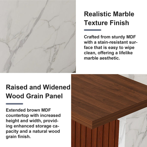 English Elm 63" Modern Kitchen Island Set With 2 Gray Bar Stools - Stylish Marble Look, Led Lighting & Versatile Use W2699S00070