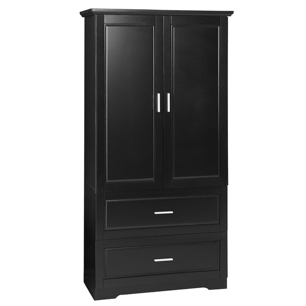 English Elm Tall Bathroom Storage Cabinet – Slim Black MDF Organizer with 2 Doors, 2 Drawers, Adjustable Shelves, Anti-Tip Device N725P172882B