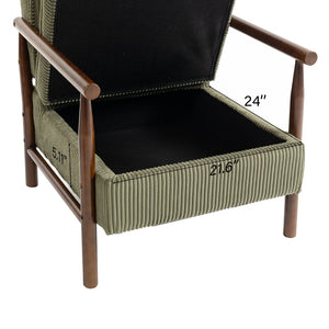English Elm Storage Accent Chair Mid Century Wood Frame Upholstered Seat with Lumbar Cushion Antique Green W2530P401455