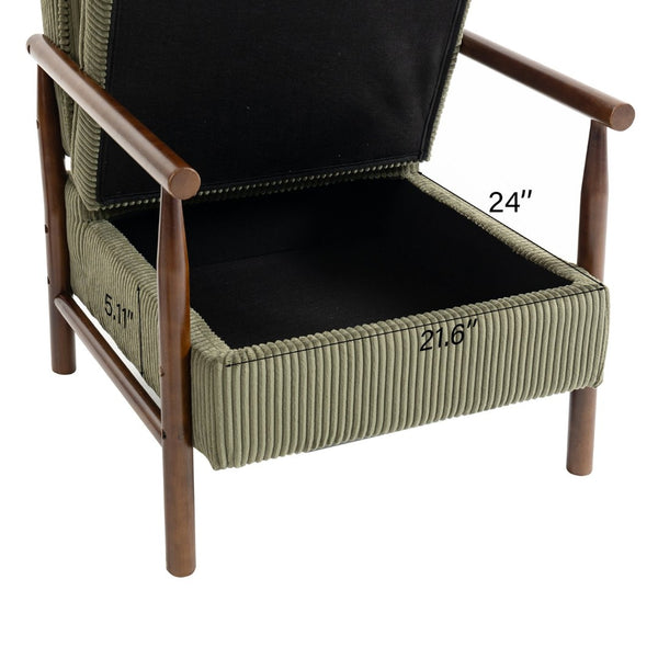 English Elm Storage Accent Chair Mid Century Wood Frame Upholstered Seat with Lumbar Cushion Antique Green W2530P401455
