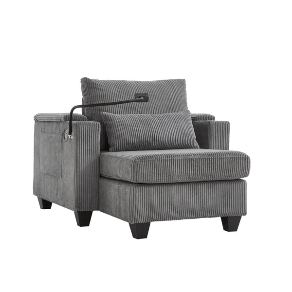 English Elm Convertible Chaise Lounge Sofa Chair With Usb Ports, Storage & Cup Holders – Ideal For Small Spaces! N719S002021E